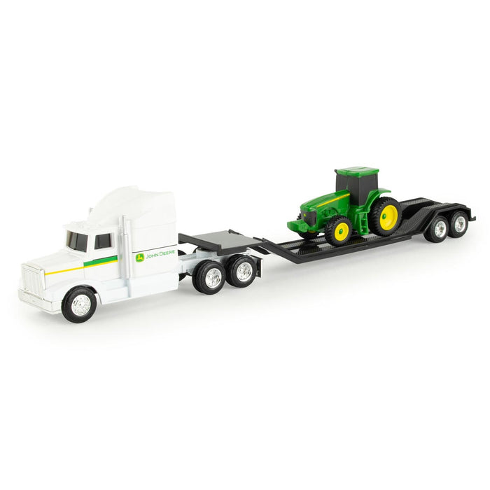 1/64 John Deere White Semi and Lowboy with Cab MFD Tractor Collect N Play Value Set