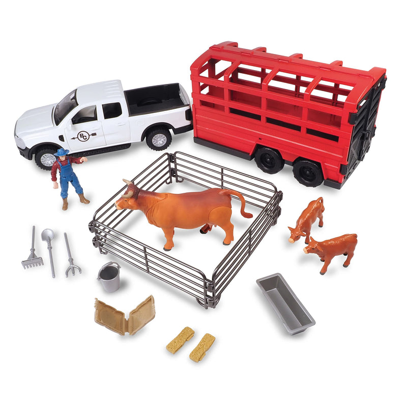 1/20 18-Piece Pickup Truck & Cattle Trailer Playset with Accessories by Big Country Toys