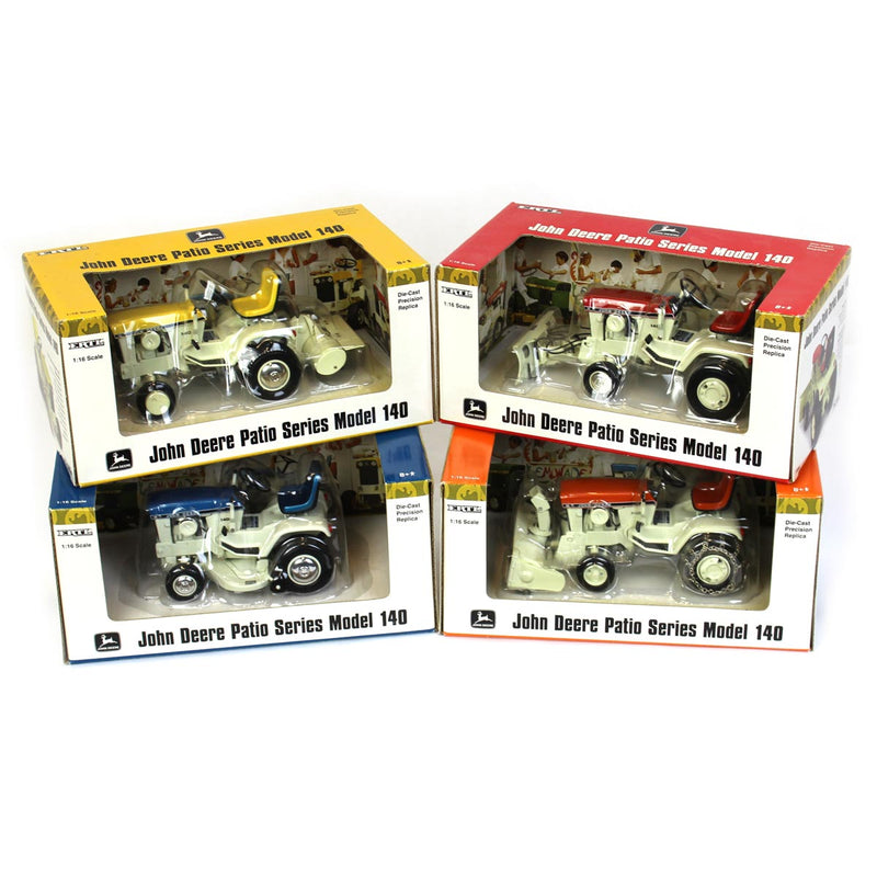 1/16 John Deere Patio Series Model 140 Tractor Set with 4 Different Colored Tractors and Attachments