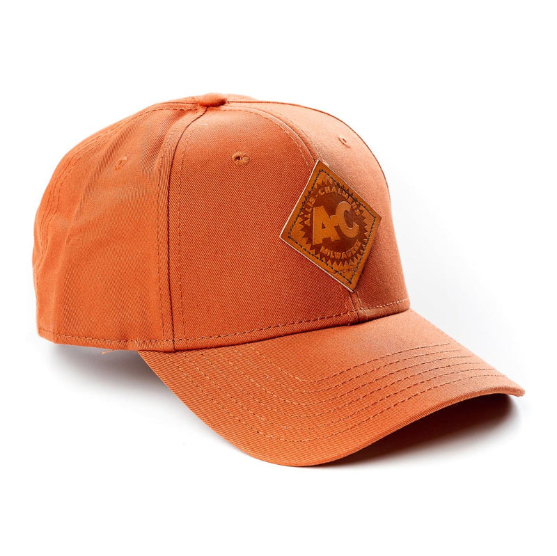 Allis Chalmers Vintage Starburst Logo Leather Emblem Hat, Solid Burnt Orange