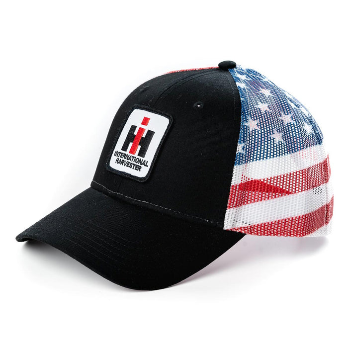 IH Logo Black Hat with US Flag Mesh Back