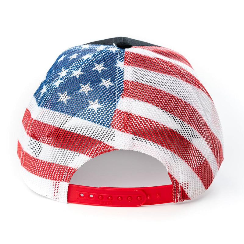 White Farm Equipment Logo Hat with Flag Mesh