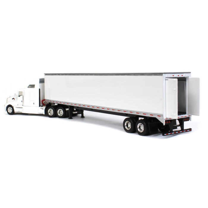 1/64 White Kenworth T660 Sleeper & Trailer with Double Rear Doors