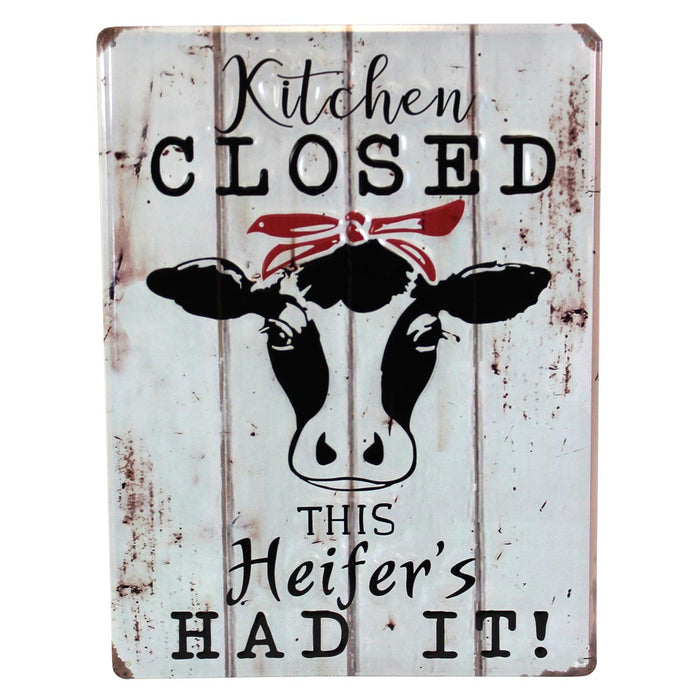 Kitchen Closed Vertical Embossed 12" x 16" Metal Sign