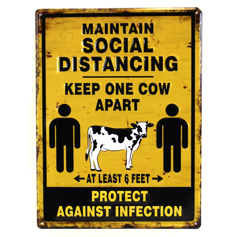 Social Distancing Vertical Embossed 12" x 16" Metal Sign