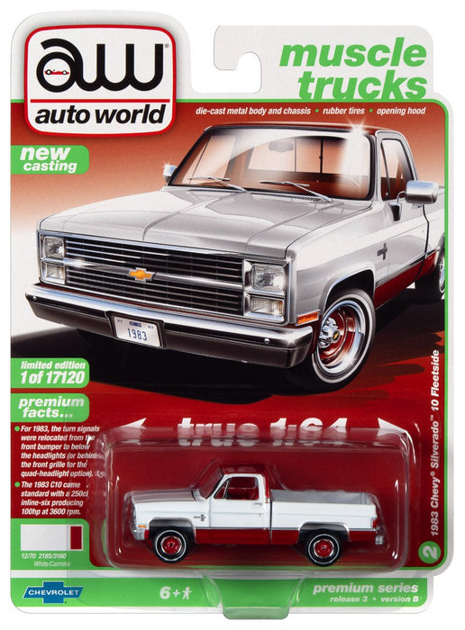 1/64 1983 Chevrolet Silverado 10 White and Red, Auto World 2021 Release 3B