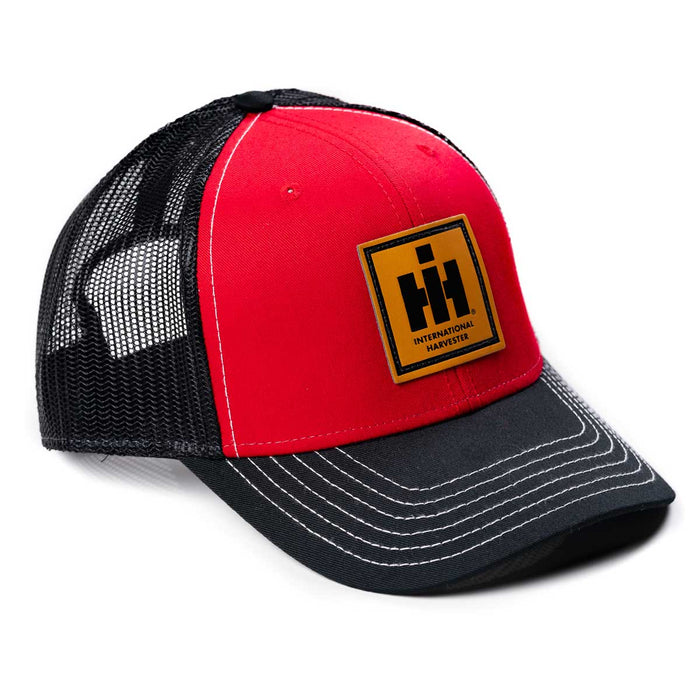 IH Leather Emblem Red with Black Mesh Back and Black Brim Hat