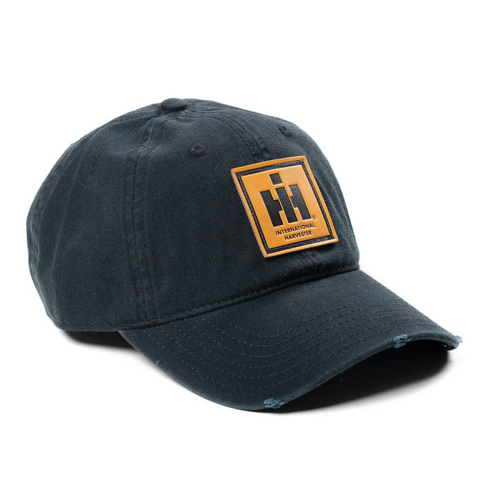 IH Leather Emblem Black Distressed Hat