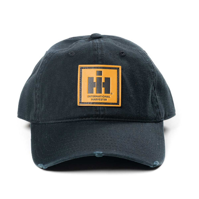 IH Leather Emblem Black Distressed Hat