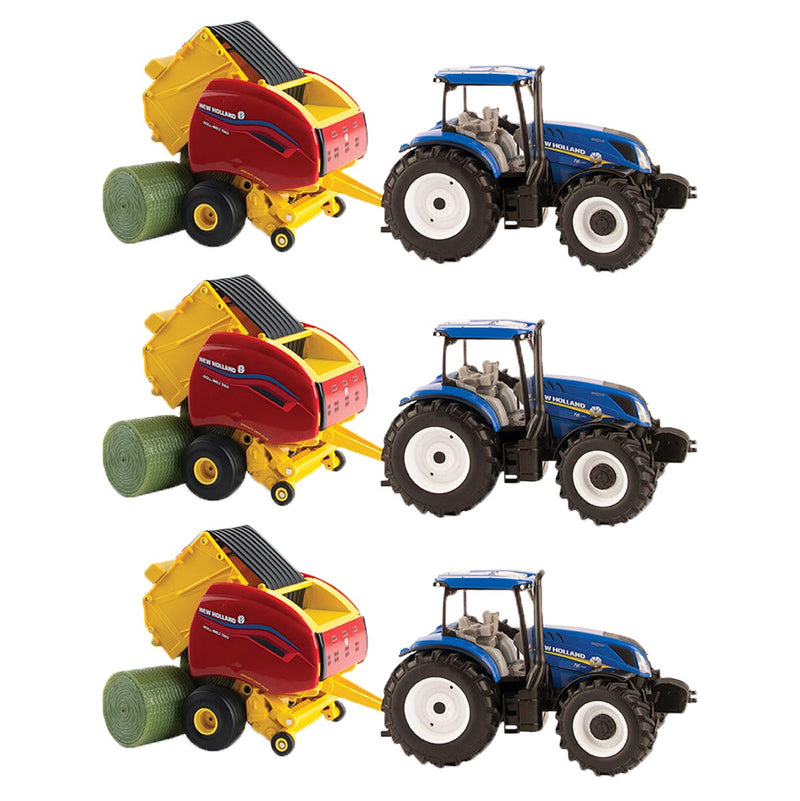 Sealed Case of 3 ~ 1/32 New Holland T6.180 Tractor with Roll-Belt 560 Round Baler by ERTL