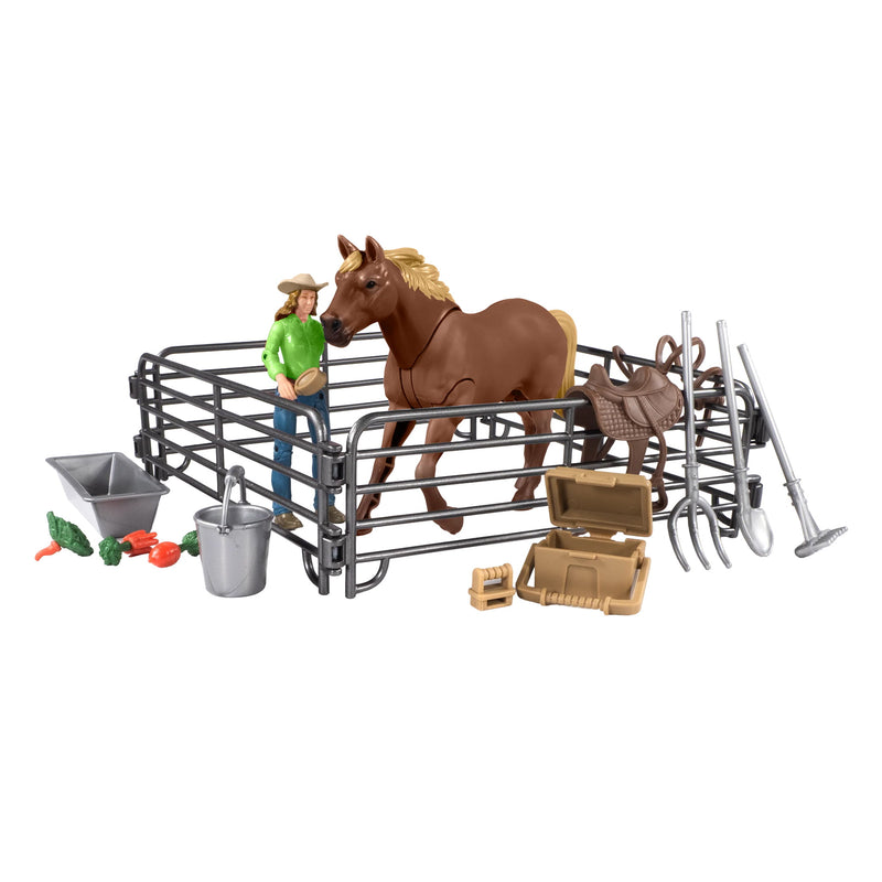 1/20 19-Piece Horse with Cowgirl Playset by Big Country Adventure Toys