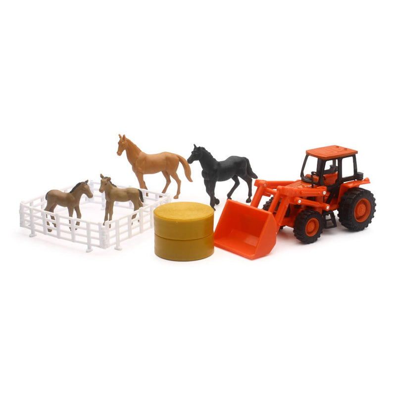 Kubota Farm Toy Set with Tractor & Horses by New Ray Toys