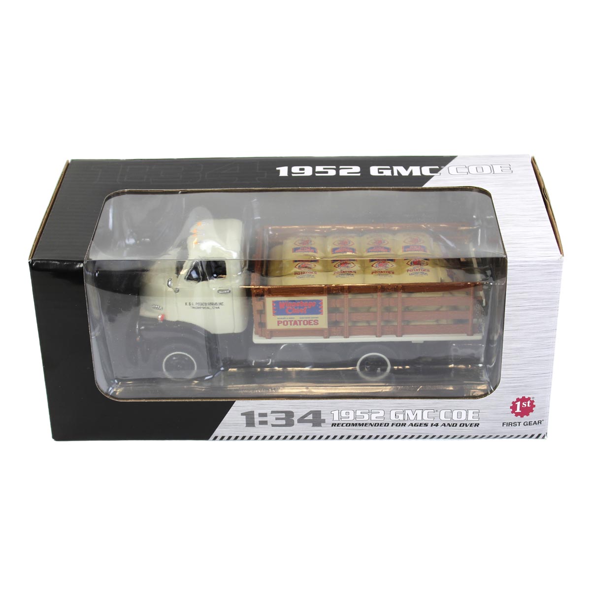 1952 GMC Half Rack Stake Truck 1/34スケール 1/34 1952 GMC COE Stake Truck with Sack Load, K. & B. Potato Farms
