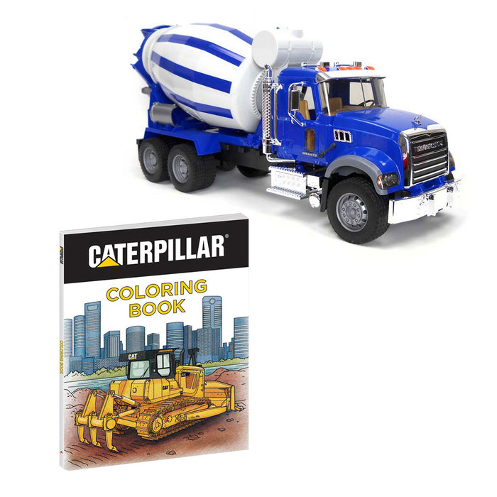 Kit ~ 1/16 Bruder MACK Granite Cement Mixer + Caterpillar Coloring Book