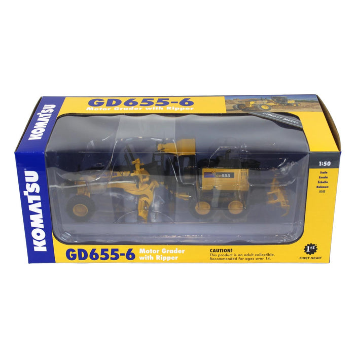 (B&D) 1/50 Komatsu GD655-6 Motor Grader with Ripper by First Gear - Damaged Box