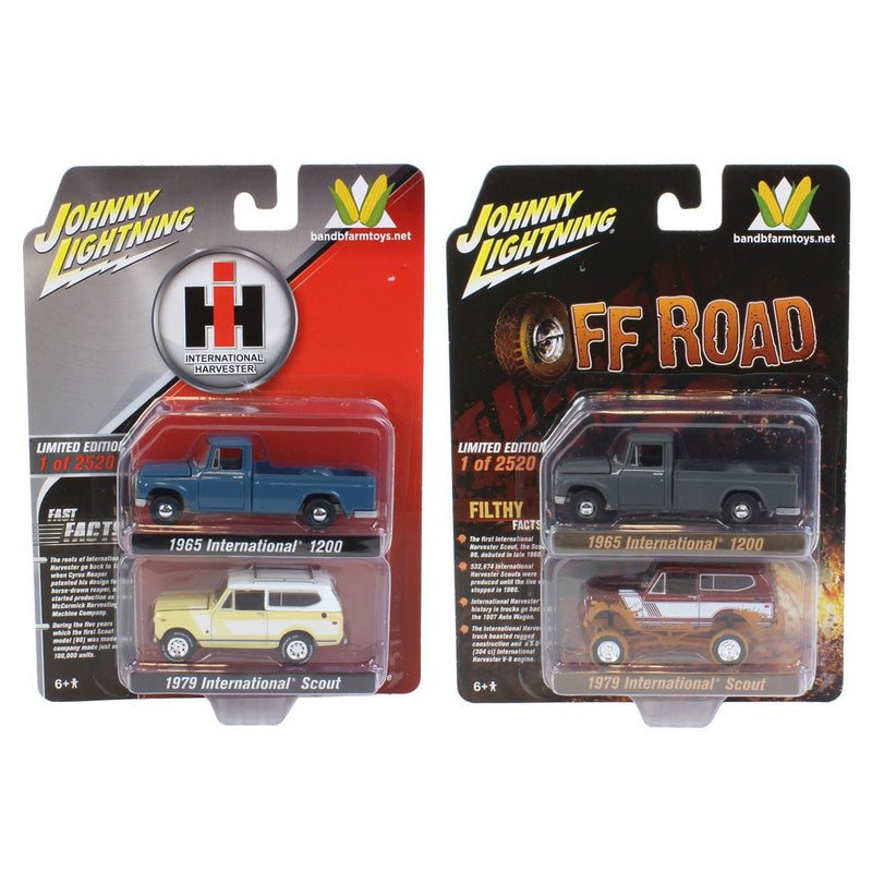 Regular Set ~ 1/64 Exclusive International Harvester 2 Packs w/ 1965 Model 1200s, 1979 Scout & Muddy 1979 Scout