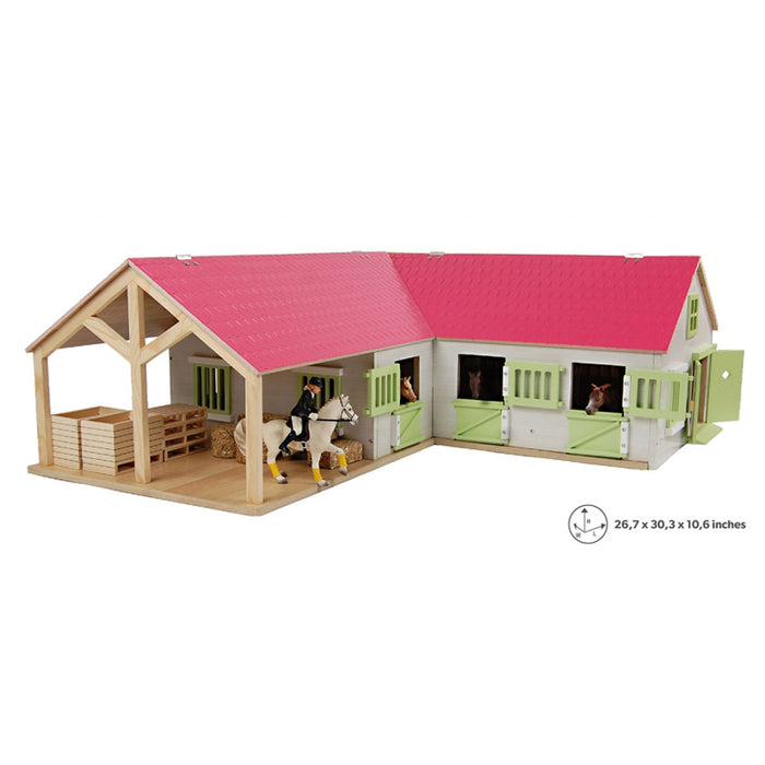 1/24 Pink & White Kids Globe Wooden Horse Stable with 4 Boxes, Storage and Wash Box