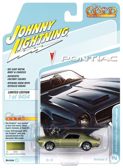 1/64 1972 Pontiac Firebird Formula, Springfield Poly Green, Johnny Lightning Classic Gold 2021 Release 3