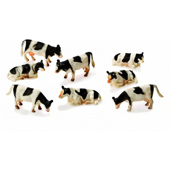 1/87 Set of 8 Black & White Cows Laying and Standing by Kids Globe