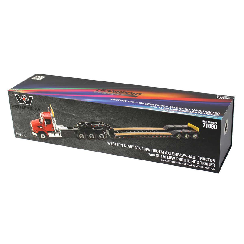 1/50 Red Western Star 49X SB Semi Truck & XL 120 HDG Trailer with Boosters by Diecast Masters