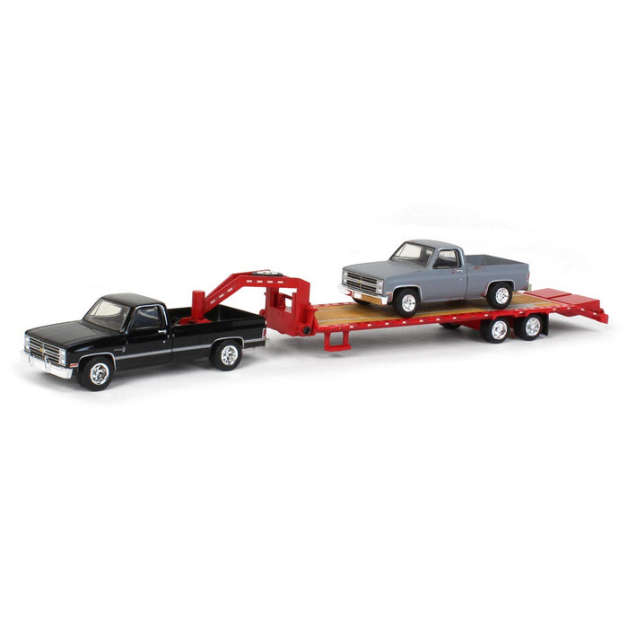 1/64 Black 1986 Chevy K-30 Longbed with Gooseneck & Project Truck, Greenlight Exclusive