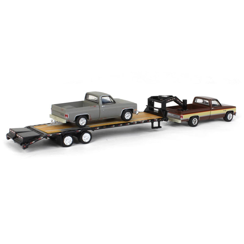 1/64 Brown & Tan 1986 Chevy K-30 Longbed with Gooseneck & Project Truck, Greenlight Exclusive