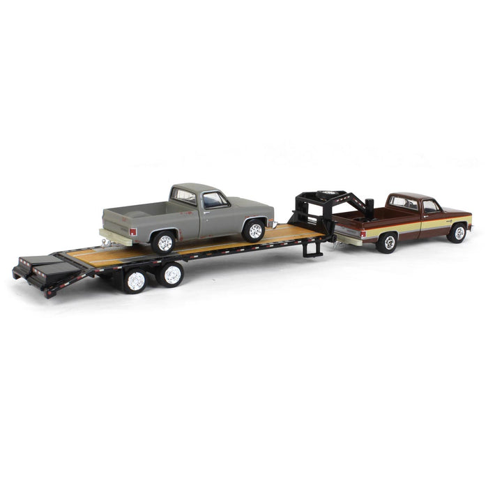 1/64 Brown & Tan 1986 Chevy K-30 Longbed w/ Gooseneck & Project Truck, Greenlight Exclusive