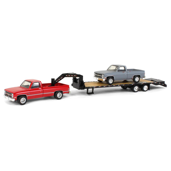1/64 Red 1986 Chevy K-30 Longbed with Gooseneck & Project Truck, Greenlight Exclusive