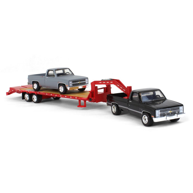 Set of 3 Color Variations ~ 1/64 Chevy K-30 Longbed w/ Gooseneck & Project Truck, Greenlight Exclusive