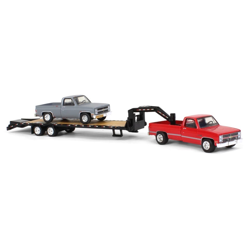 Set of 3 Color Variations ~ 1/64 Chevy K-30 Longbed w/ Gooseneck & Project Truck, Greenlight Exclusive