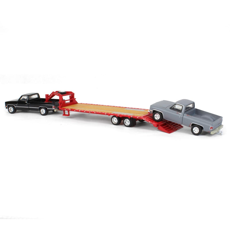 Set of 3 Color Variations ~ 1/64 Chevy K-30 Longbed w/ Gooseneck & Project Truck, Greenlight Exclusive