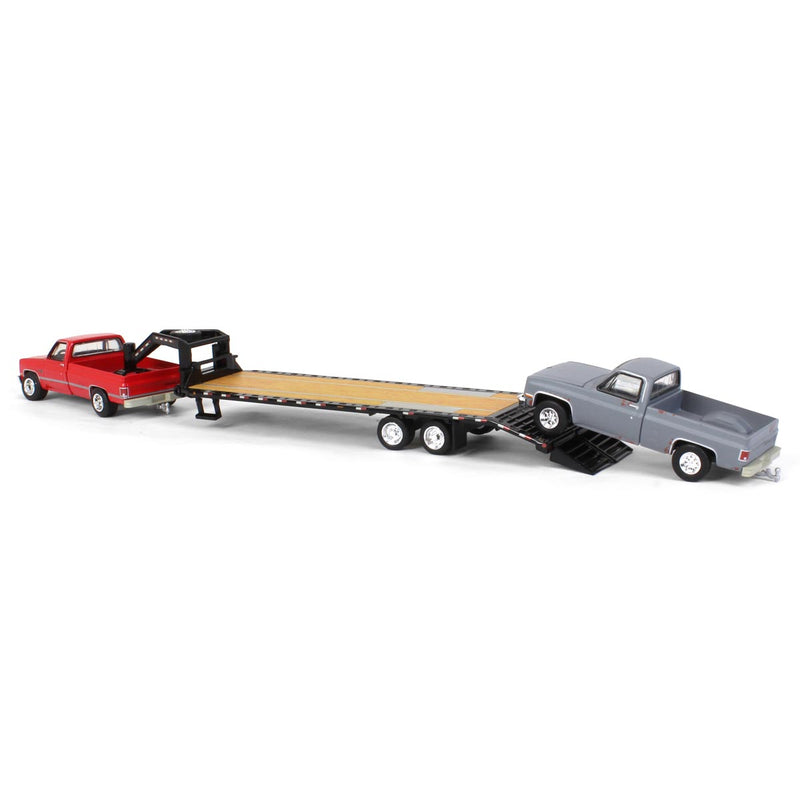 Set of 3 Color Variations ~ 1/64 Chevy K-30 Longbed w/ Gooseneck & Project Truck, Greenlight Exclusive