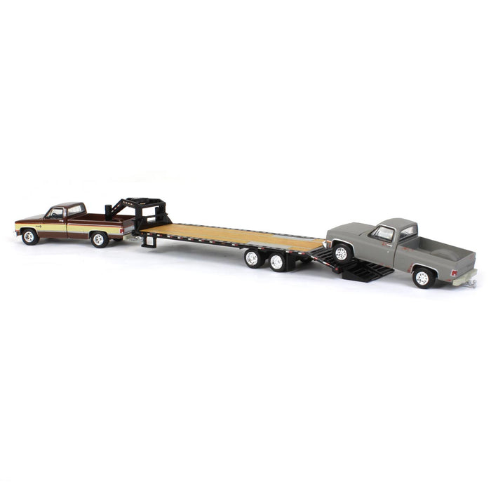 Set of 3 Color Variations ~ 1/64 Chevy K-30 Longbed w/ Gooseneck & Project Truck, Greenlight Exclusive