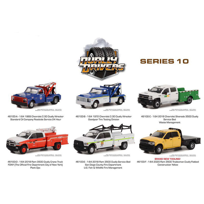 1/64  Dually Drivers Series 10, SEALED 6 Truck Set, Greenlight Collectibles