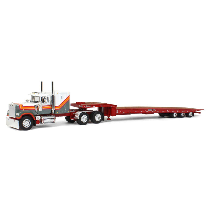 1/64 White, Gray & Red Mack Super-Liner w/ Talbert 5553TA Traveling-Axle Trailer, DCP by First Gear
