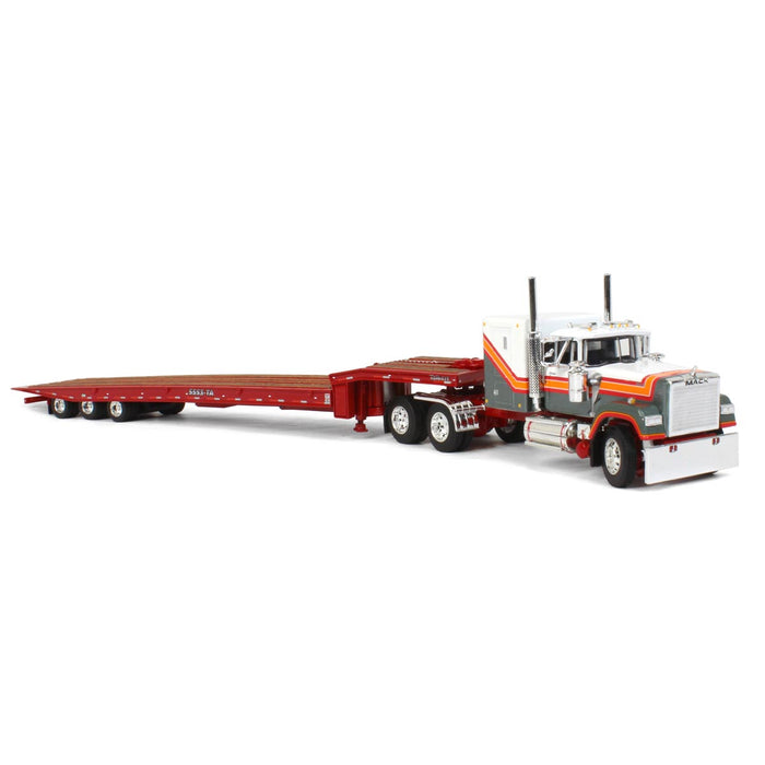1/64 White, Gray & Red Mack Super-Liner w/ Talbert 5553TA Traveling-Axle Trailer, DCP by First Gear