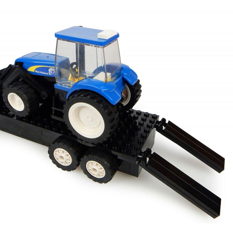 Truck, Trailer and New Holland Tractor with Loader and Farmer 126 Pc Block Set