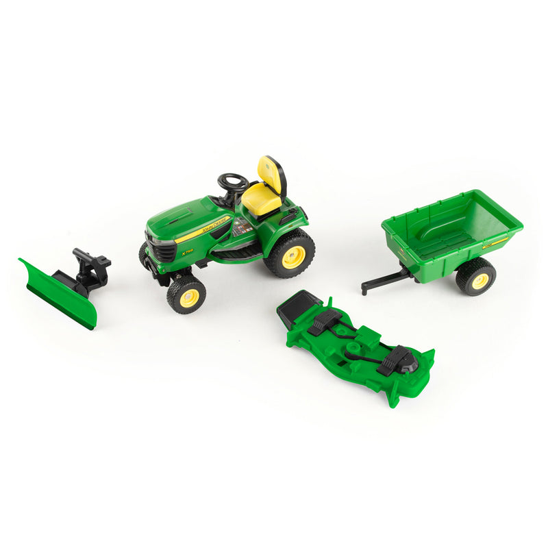 (B&D) 1/16 Big Farm John Deere X758 Lawn Mower with Blade and Cart - Damaged Item