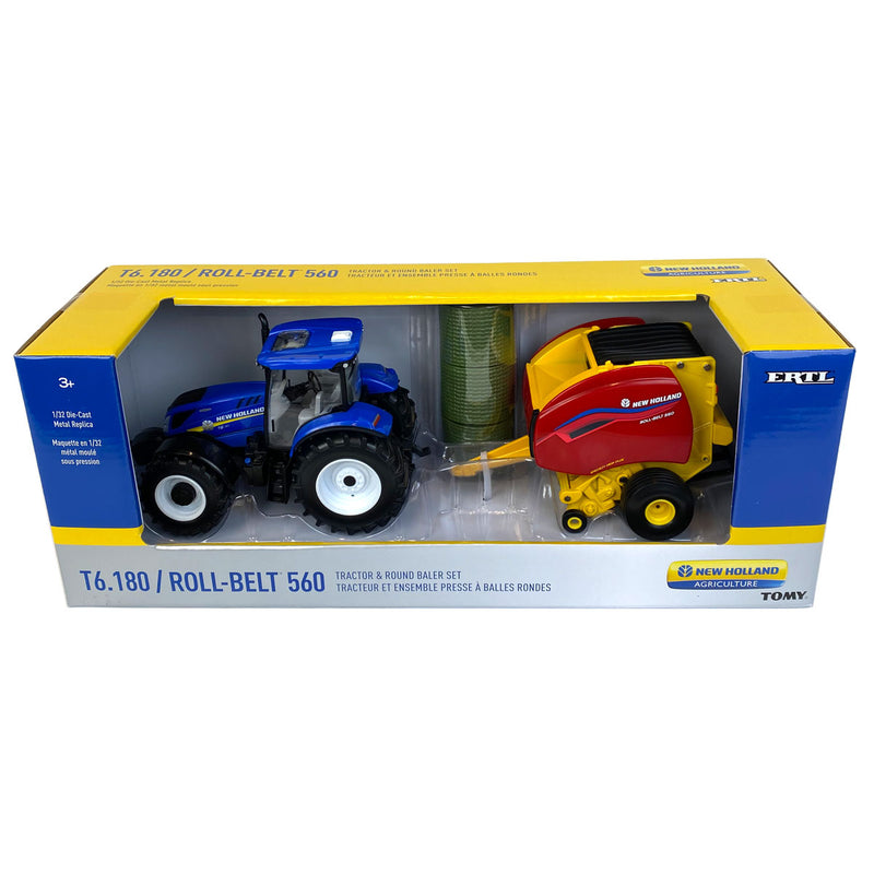 1/32 New Holland T6.180 Tractor with Roll-Belt 560 Round Baler by ERTL