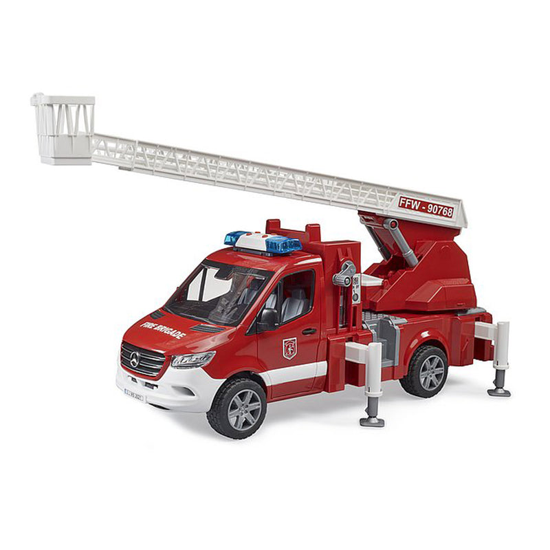 (B&D) 1/16 Mercedes-Benz Sprinter Fire Engine Truck with Ladder, Water Pump, & Lights & Sounds by Bruder - Damaged Box