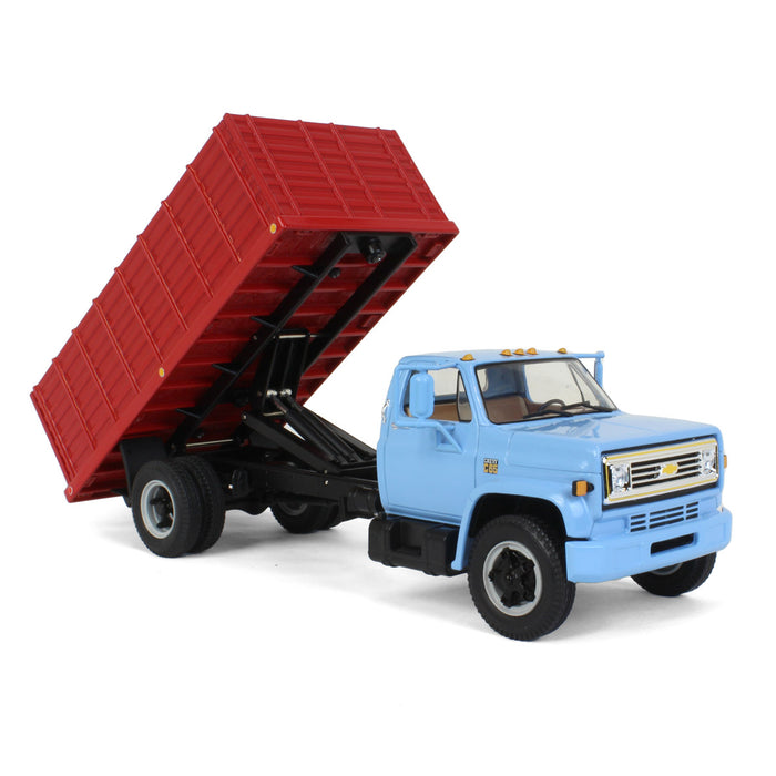 1/34 Baby Blue 1970s Chevrolet C65 Grain Truck w/ Red Dump Body & Corn Load by First Gear