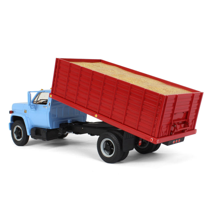 1/34 Baby Blue 1970s Chevrolet C65 Grain Truck w/ Red Dump Body & Corn Load by First Gear