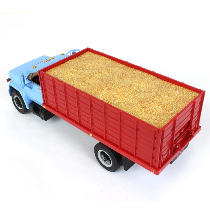 1/34 Baby Blue 1970s Chevrolet C65 Grain Truck w/ Red Dump Body & Corn Load by First Gear