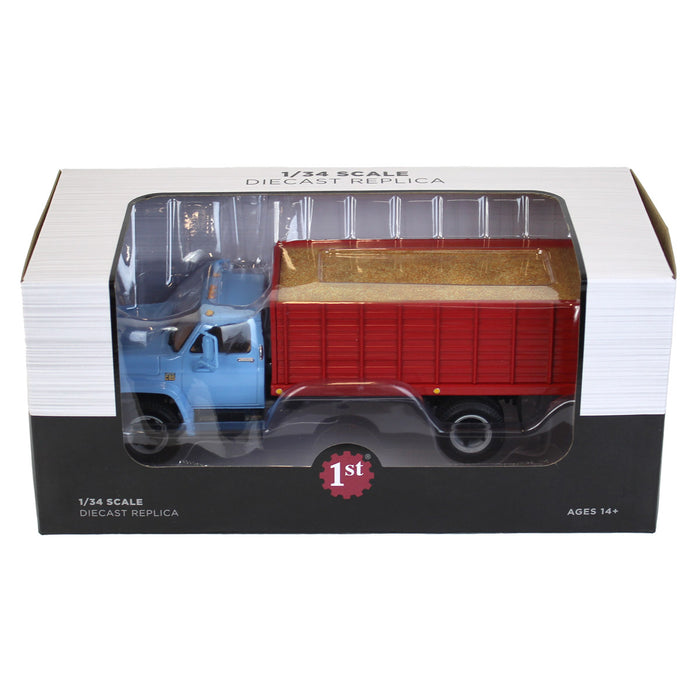 1/34 Baby Blue 1970s Chevrolet C65 Grain Truck w/ Red Dump Body & Corn Load by First Gear