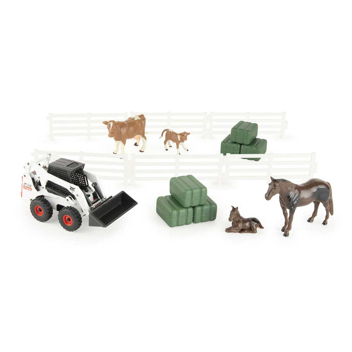 1/32 Bobcat Hobby Set w/ S450 Skid Loader, Animals, Square Bales & Fence