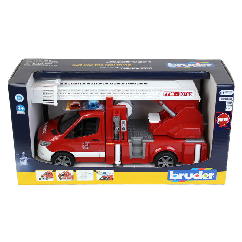 (B&D) 1/16 Mercedes-Benz Sprinter Fire Engine Truck with Ladder, Water Pump, & Lights & Sounds by Bruder - Damaged Box