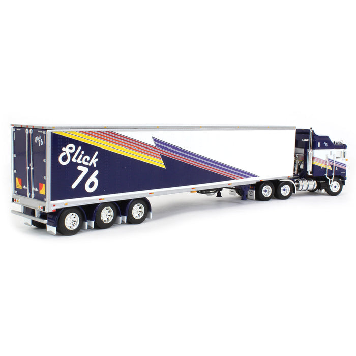 1/64 Dark Blue & White Kenworth K100 COE Aerodyne w/ 53' Tri-axle Reefer, Slick 76, DCP by First Gear