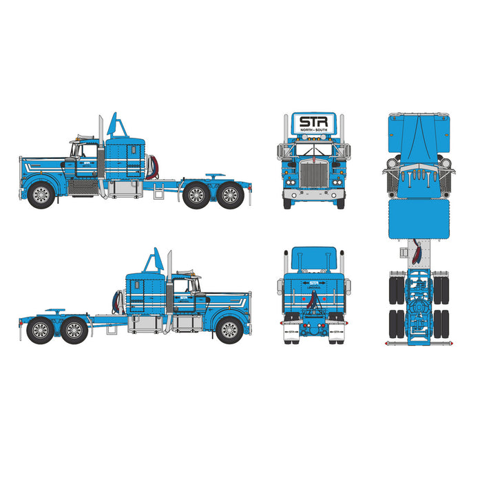 1/64 Blue & White Kenworth W900A w/ 40' Tri-axle Dry Van, STR North-South Linehaul, DCP by First Gear