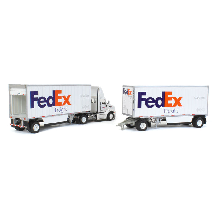 (B&D) 1/50 FedEx Peterbilt 579 Single Axle Day Cab w/ 2 Wabash 28’ Pup Trailers - Damaged Item