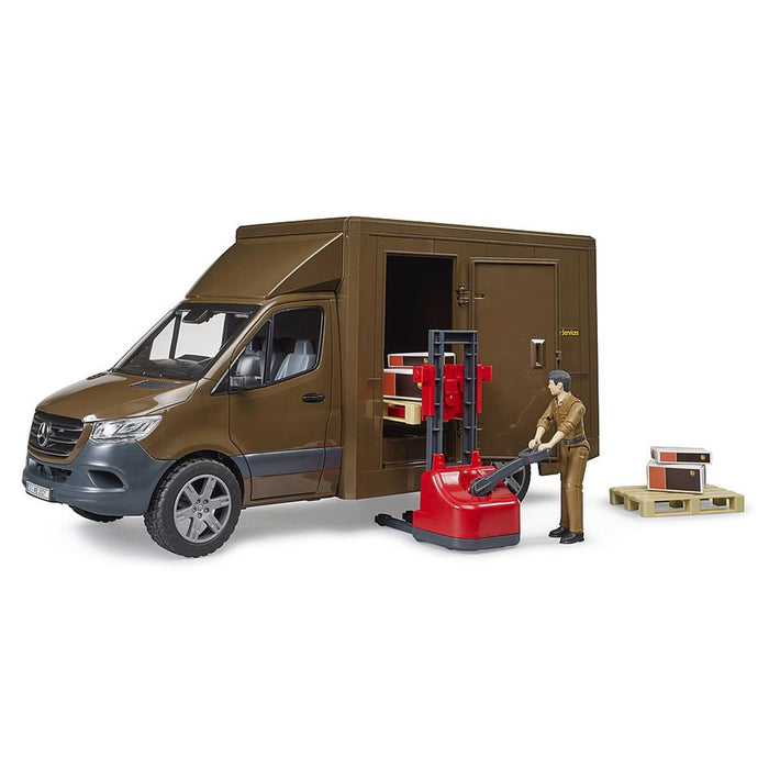 (B&D) 1/16 Mercedes-Benz Sprinter UPS Truck with Manually Operated Pallet Jack by Bruder - Damaged Box